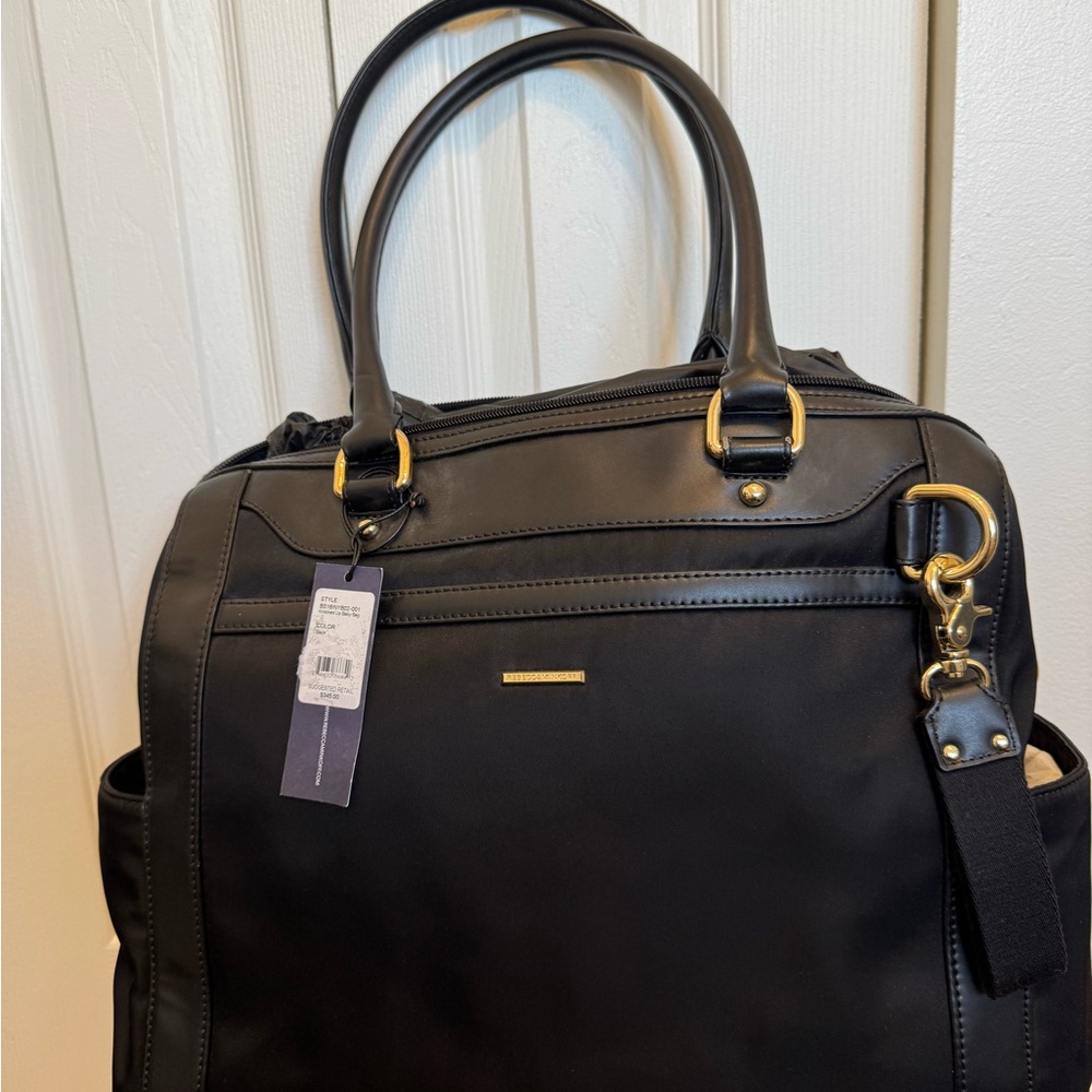Rebecca Minkoff Elegant Black knocked up baby bag canvas with leather accents
